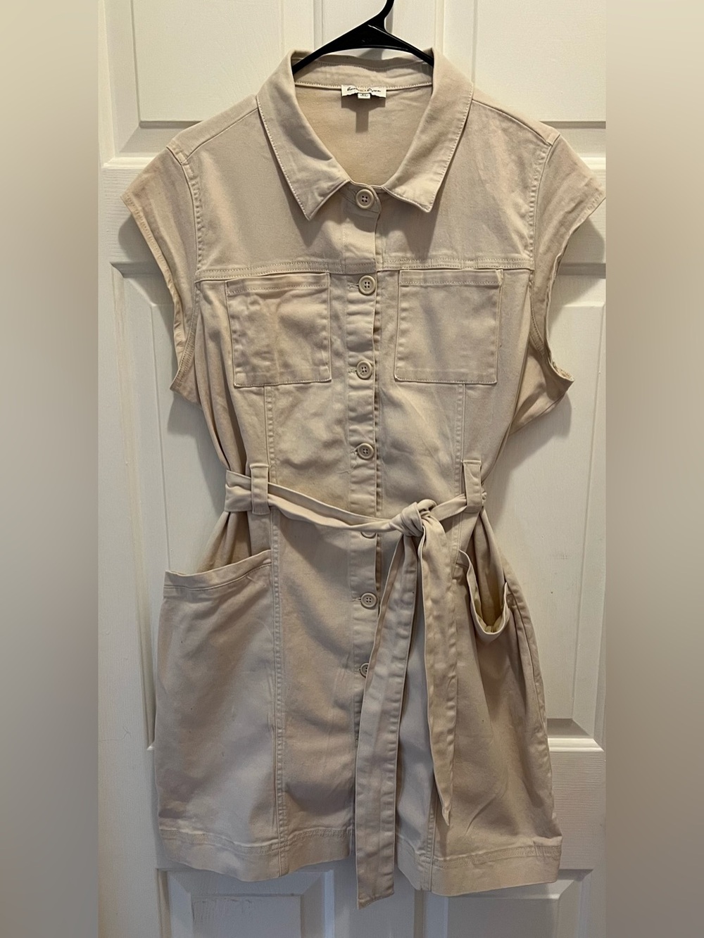 Sleeveless Beige Mini Utility Shirt Dress with Matching Belt | Size 2X